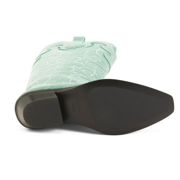 GANNI Bottle Green Made In Portugal Leather Knee High Embroidered Western Boots - Picture 3 of 3